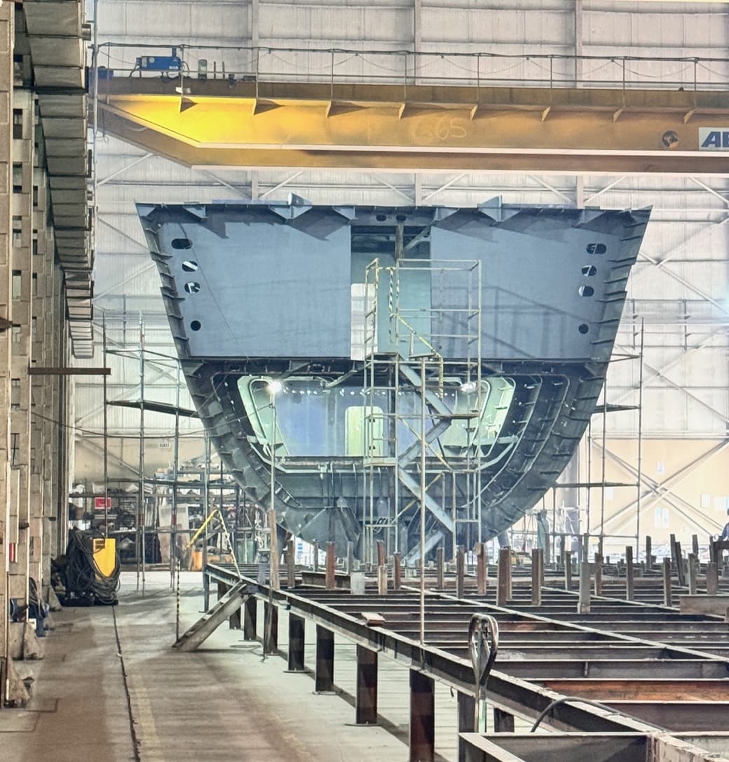 Ship hull in drydock